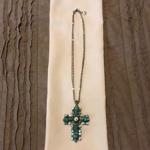 Silver and turquoise cross necklace